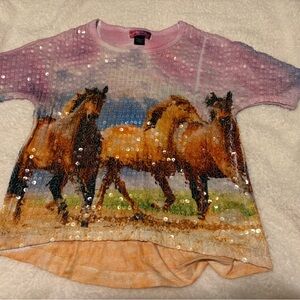 Self Esteem Kids Sequin Horse Tee - Pink and Orange